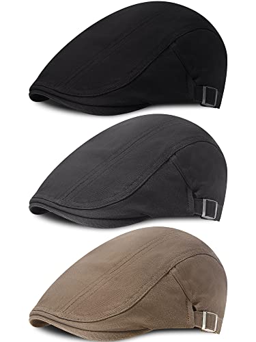 3 Pieces Mens Newsboy Flat Cap Newsies Hat Adjustable Ivy Cadet Cabbie Cap