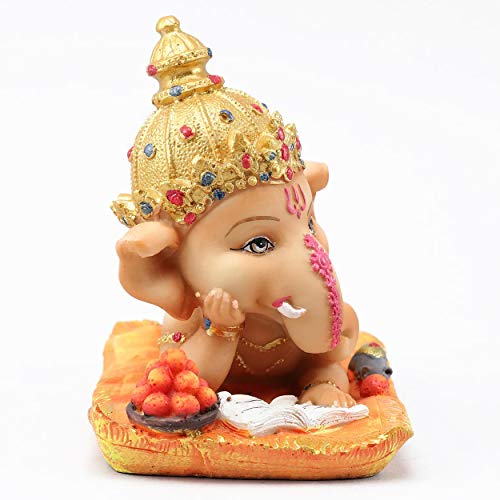 Ganesh Chaturthi Idol for Home | Resin, 5 X 6.2 inch | Handmade Figurine Hindu Decor Ganesha Statues for Office Decoration, Home, Mandir, Temple | Ganesh Chaturthi Gifts