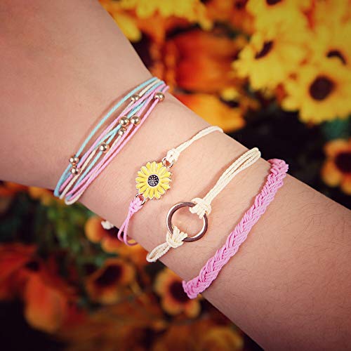 Sunflower String Bracelet Handmade Braided Rope Charms Boho Surfer Bracelet