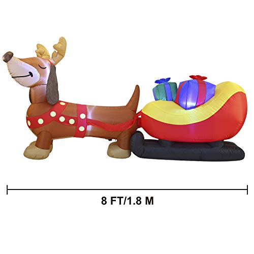 8 FT Long Christmas Puppy Inflatable with Build-in LEDs