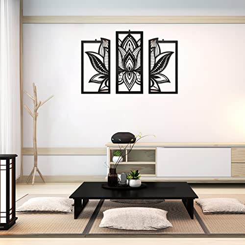 3 Pcs Large Lotus Flower Wall Art Mandala Carved Wood Wall Art Decoration