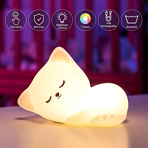 7 Colors Cute Kitty Night Lights for Kids Room & Cat Lovers