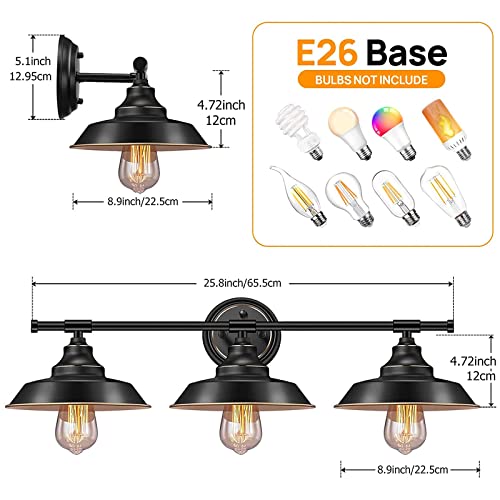 Farmhouse Rustic Style Vintage 3-Lights Vanity Wall Sconce