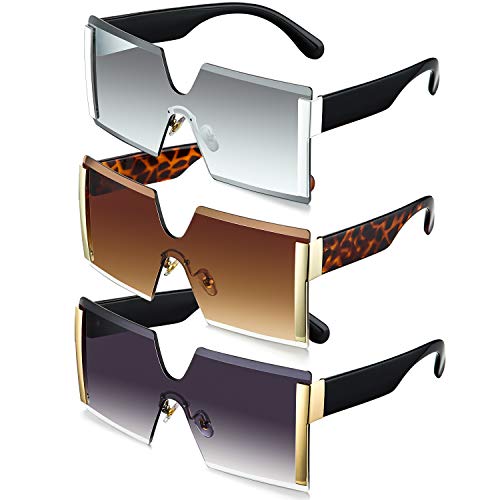 3 Pieces Oversized Square Sunglasses for Women Trendy Fashion Rimless Frame Glasses Transparent Eyewear