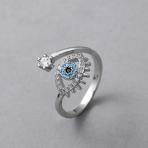 Silver Evil Eye Ring Dainty Open Adjustable Rings or Women Energy Protection Ring (silver-evil eye)