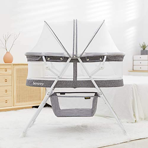 3 in 1 Portable Baby Bassinets, Rocking Cradle Bed, Easy Folding Bedside Sleeper Crib up to 33 lb