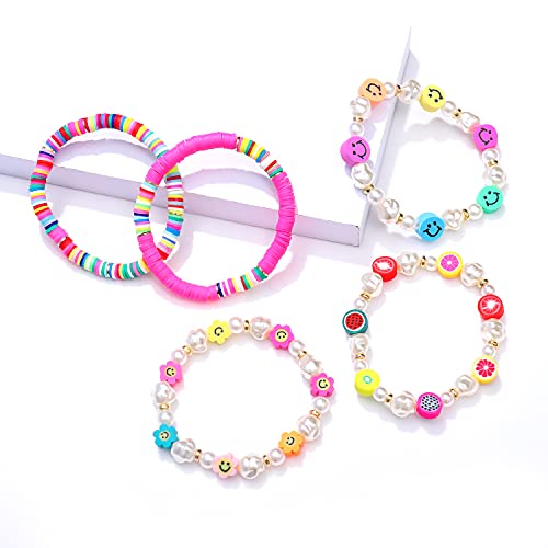 Colorful Beaded Stretchable Rainbow Heishi Stackable Bracelet Set