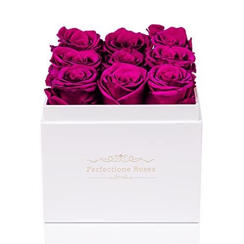 Real Roses Preserved Flowers in a Box, Long-Lasting Rose in White Medium Square Box