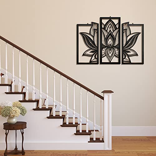 3 Pcs Large Lotus Flower Wall Art Mandala Carved Wood Wall Art Decoration