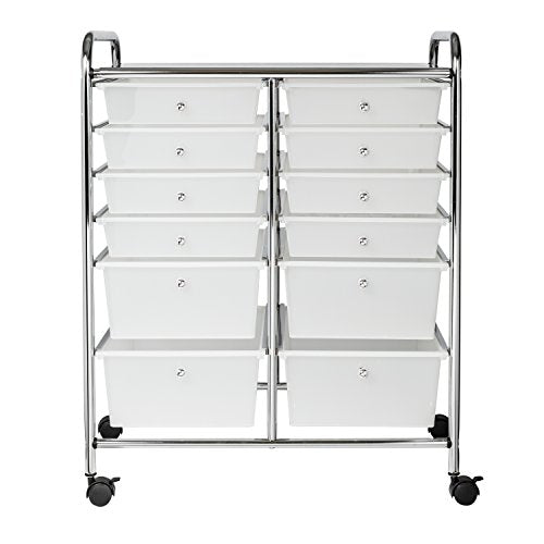 Rolling Storage Cart & Organizer w/ 12 Plastic Drawers