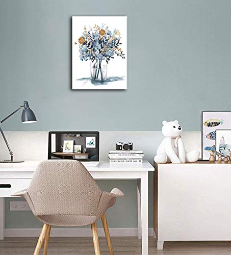 Indigo Flowers Watercolor Canvas Wall Art Decor Framed Ready to Hang