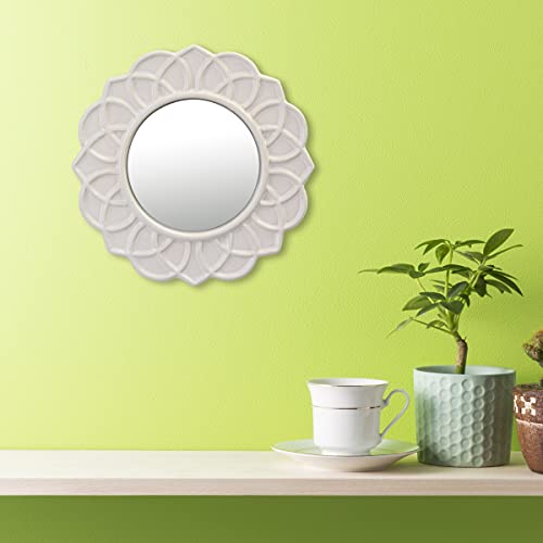 Decorative 9" Round Floral Ceramic Accent Wall Mirror