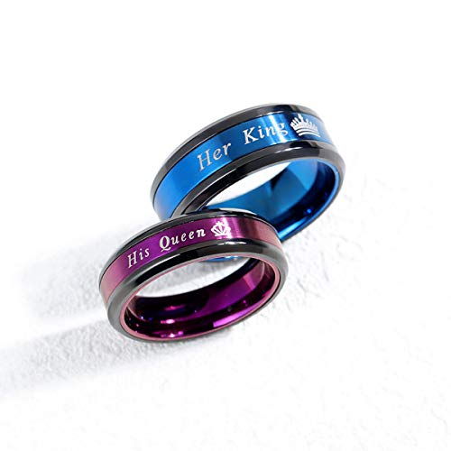 Set of 2 Matching King and Queen Stainless Steel Couple Promise Rings