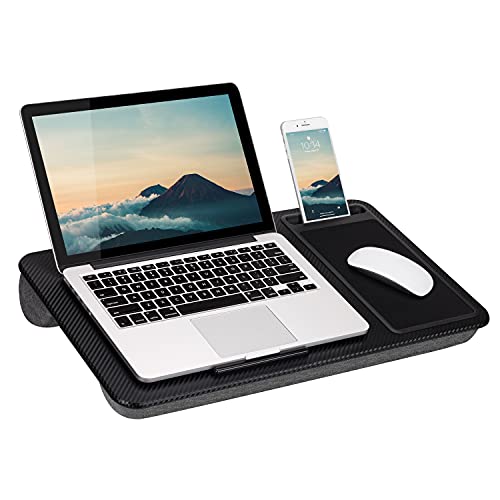Home/Office Lap Desk w/ Device Ledge, Mouse Pad, & Phone Holder - Black -Fits Up to 15.6 Inch Laptops