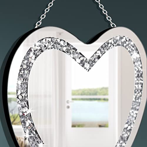 Crystal Crush Diamond Heart Shaped Silver Mirror