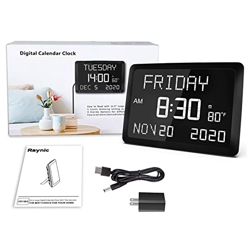 11.5" Large LED Word Display Dimmable Digital Wall & Alarm Clock