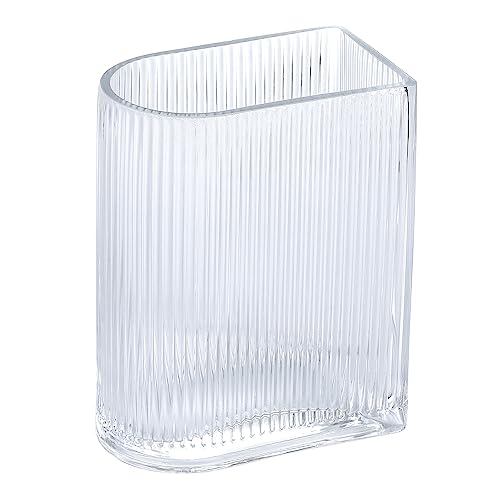 Clear Glass Vases for Centerpieces,Wide Ribbed Flowers Vase Large Wide Mouth Modern Fluted Glass