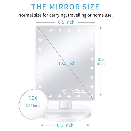 Makeup Mirror w/ Lights & 10X Magnifying Mirror - 24 LED Lighting Adjustable, Dual Power Supply, Touch Screen