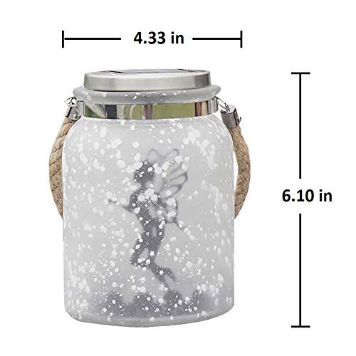 Solar Lantern Fairy Lights White Frosted Glass Hanging Jar 20 Warm White Mini LED String Lights (Fairy)