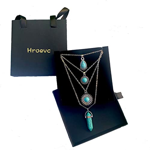 Silver Turquoise Layered Necklaces for Women Girls