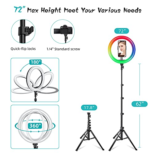 Ring Light w. Stand 72'' Tall & 3 Phone Holders38-42 Color Modes