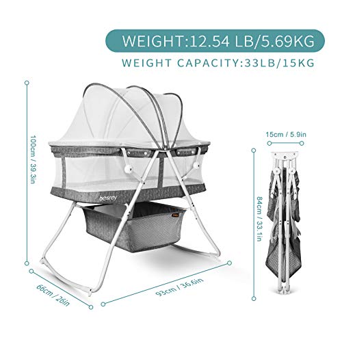 3 in 1 Portable Baby Bassinets, Rocking Cradle Bed, Easy Folding Bedside Sleeper Crib up to 33 lb