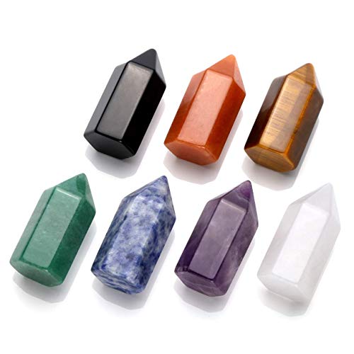 7 Chakra Star Group Healing Crystal Quartz Energy Stone Hexagonal Point Array w/ Obsidian Stand & Box