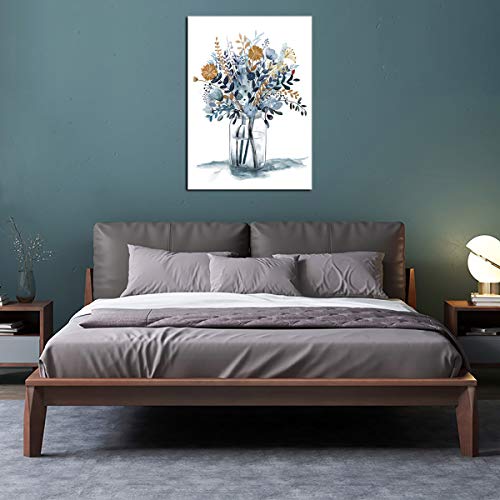 Indigo Flowers Watercolor Canvas Wall Art Decor Framed Ready to Hang