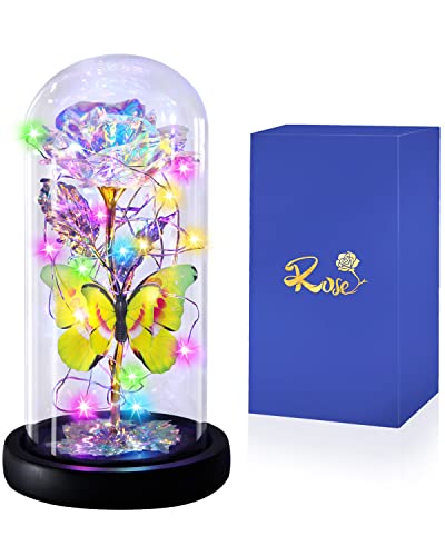 Enchanted Galaxy Light Up Butterfly Rose  Gifts in Glass Dome