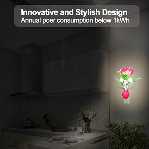 [2 Pack] Plug-in Flower LED Mushroom Night Light Lamp w/ Dusk to Dawn Sensor