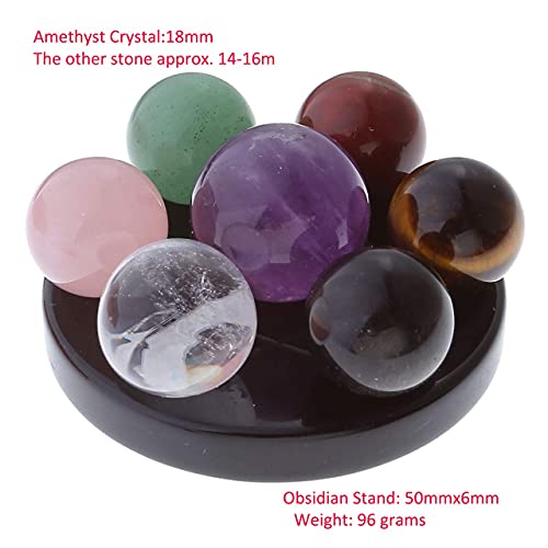 Seven Star Group Natural Amethyst Chakra Crystal Sphere Ball w/ Black Obsidian Stand & Box