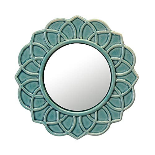Decorative 9" Round Floral Ceramic Accent Wall Mirror