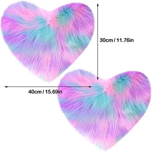 2 Pieces Fluffy Faux Sheepskin Area Rug Heart Shaped, 12 x 16 Inch