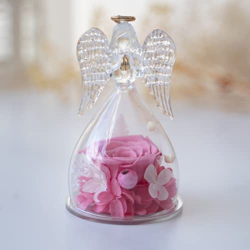 Preserved Real Rose Glass Angel Figurine Gifts for Mothers Day