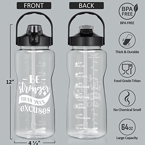 Half Gallon Motivational Water Bottle w/ Sleeve & Strap 64 OZ