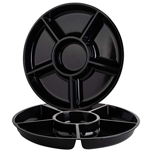 6 Sectional Round Plastic Serving Tray/Platter (8, Black)