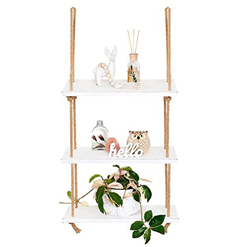 Wall Hanging Wood Shelves Boho Decoration 3 Tier Rustic Storage