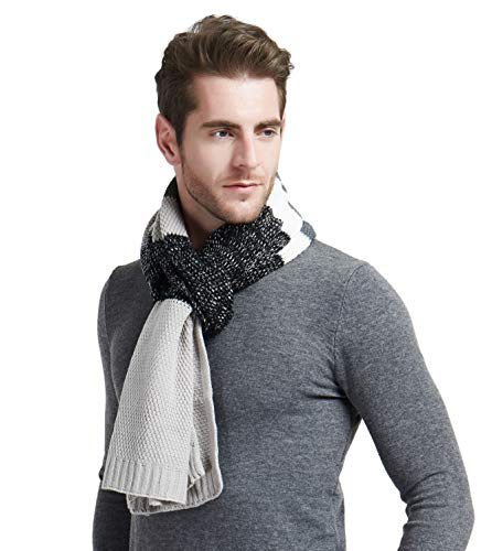 Men's Winter Scarf, Color Block Striped Long Scarf Knit Wool Cashmere Feel Soft Fashion Scarves