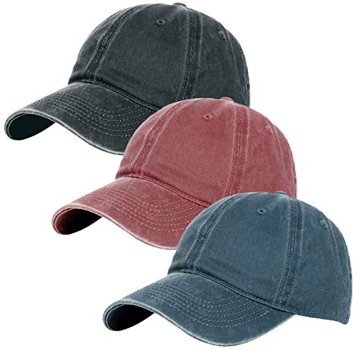 Unisex Baseball Cap Adjustable Washed Dyed Cotton Ball Hat (One Size)