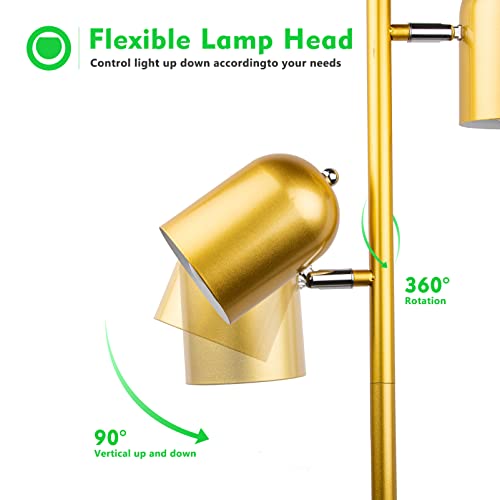 Gold Floor Lamp w/ 2 Adjustable Rotating Lights,  2x5W LED Bulbs Included