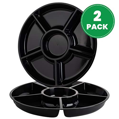 6 Sectional Round Plastic Serving Tray/Platter (8, Black)