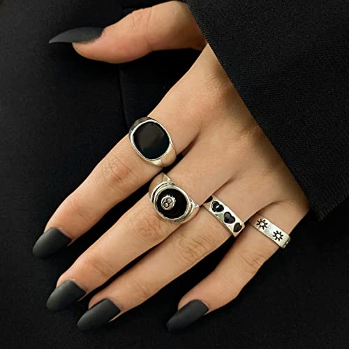 Cool Silver Vintage Gothic Punk Rings Set for Men Girls Women