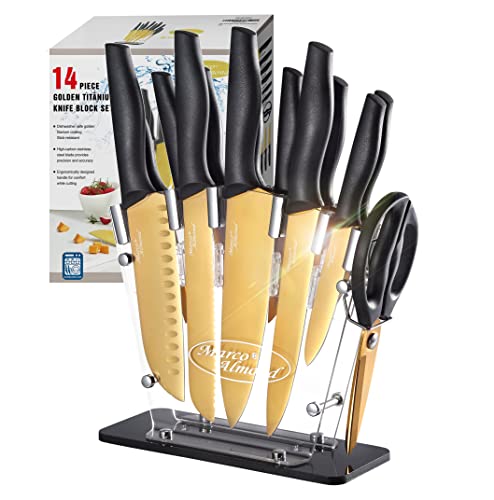 Knife Sets, Titanium Coated 14 Pieces Stainless Steel Hollow Handle