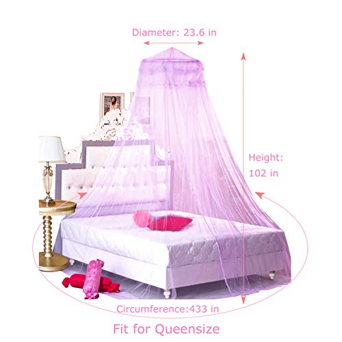 Princess Bed Canopy Netting Mosquito Net Round Lace Dome for Twin Full & Queen Size Beds w/ Jumbo Swag Hook