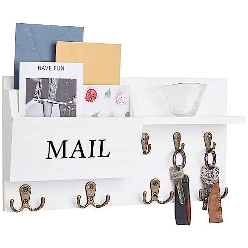 Key Holder for Wall, Mail and Key Hanger Wall Mount with Double Key Hook and Hat Coat Rack Shelf