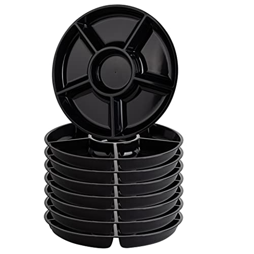 6 Sectional Round Plastic Serving Tray/Platter (8, Black)