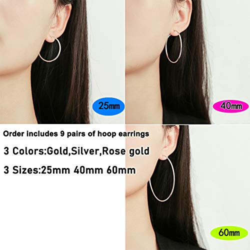 Big & Small Thin Hoop Earrings set for Women,Stainless Steel Hypoallergenic