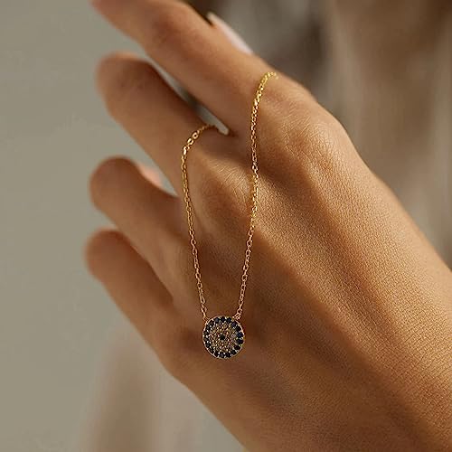 14K Gold Plated Evil Eye Necklace, Layered Necklace Bule Hamsa Eye Necklace Lucky Protection Jewelry Adjustable