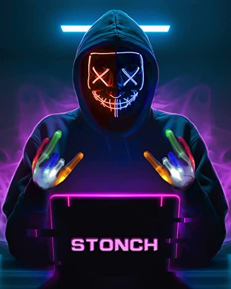 Halloween Mask Skeleton Gloves Set, 3 Modes Light Up Scary LED Mask with LED Glow Gloosture