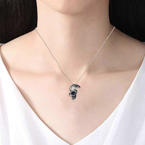 Broken Damaged Half Face Skull Pendant Necklace w/ Chain (Silver)